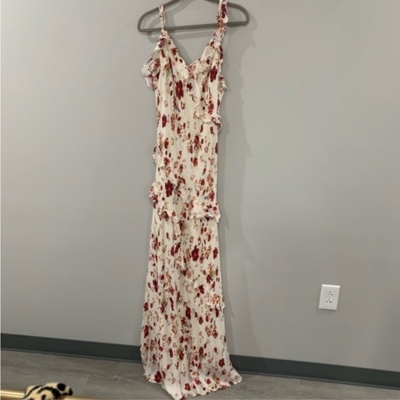 Anthropologie Let Me Be Dress Ruffle Maxi Tiered in Cream Red Floral - Picture 9 of 12